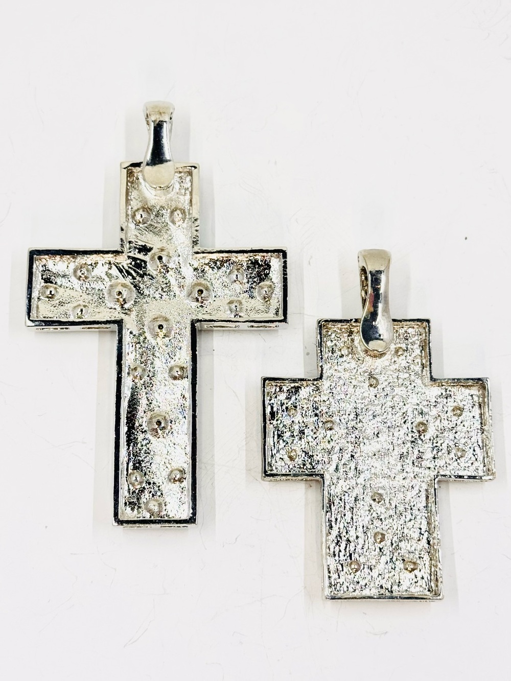 2 Large Silver Tone Black Enamel & Rhinestone Cross Pendants W/Magnetic Bail - Picture 2 of 2